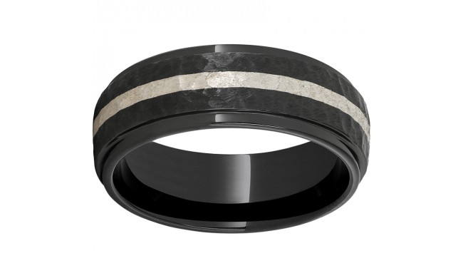 Black Diamond Ceramic Domed Grooved Edge Band with a 2mm Sterling Silver Inlay and Moon Finish