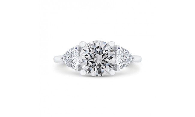 Shah Luxury 14K White Gold Three Stone Engagement Ring Center Round with Trillion sides Diamond