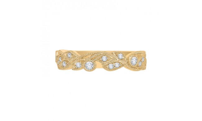 Shah Luxury 14K Yellow Gold Leaf Design Round Diamond Wedding Band