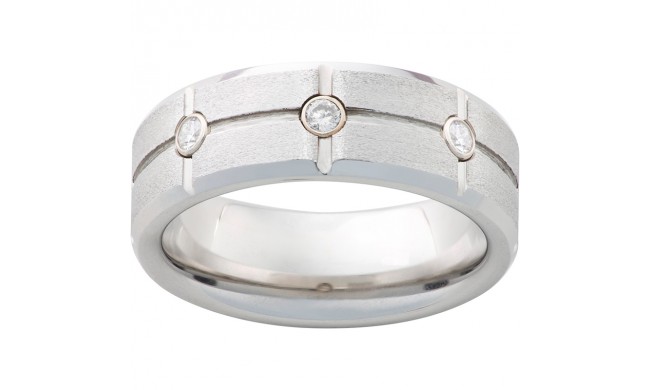 Serinium Beveled Edge Band with Three .06 Round Diamonds and Stone Finish