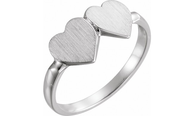 14K White 13.8x7 mm Double Heart Signet Ring