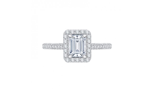 Shah Luxury Emerald Cut Diamond Halo Engagement Ring In 14K White Gold (Semi-Mount)
