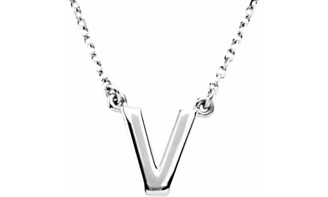 14K White Block Initial V 16 Necklace