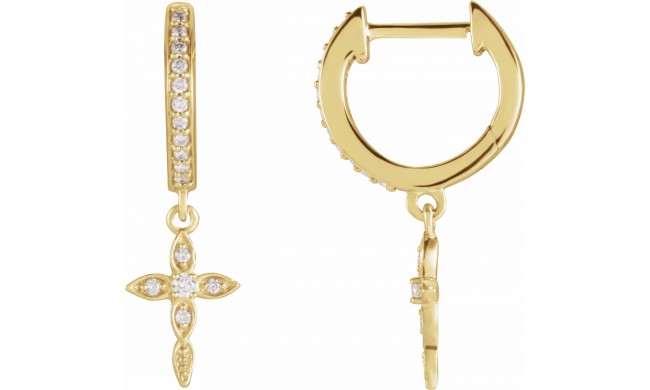 14K Yellow 1/8 Diamond Cross Hoop Earrings