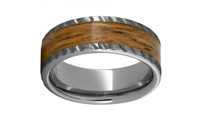 Rugged Tungsten  8mm Pipe Cut Band with Single Malt Barrel Aged Inlay and Notched Edge