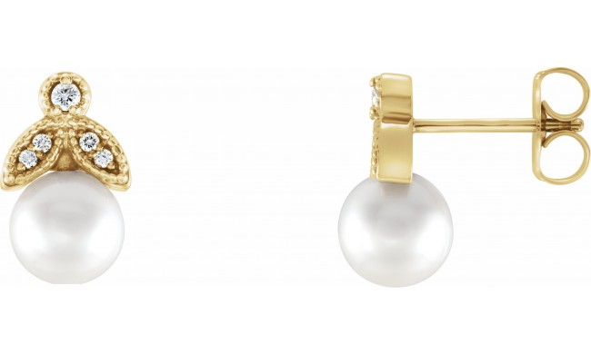14K Yellow Freshwater Pearl & .06 CTW Diamond Earrings