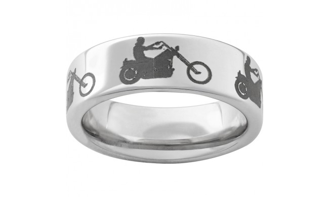 Serinium Pipe Cut Band with Motorcycle Rider Laser Engraving