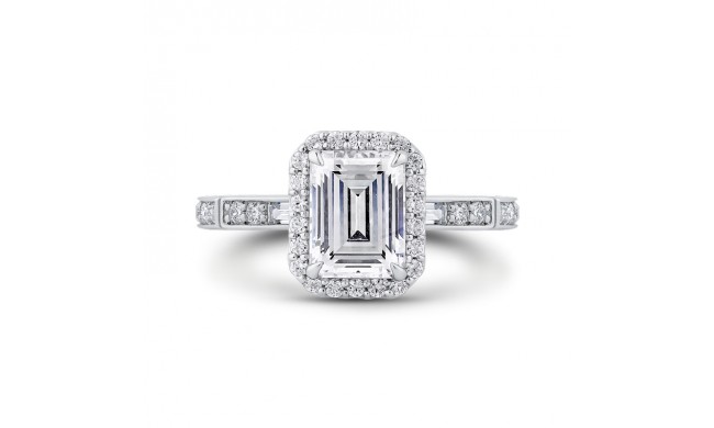 Shah Luxury 14K White Gold Emerald Cut Diamond Halo Engagement Ring (Semi-Mount)