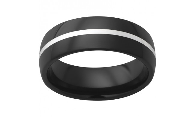 Black Diamond Ceramic Domed Band with 1mm Sterling Silver Inlay