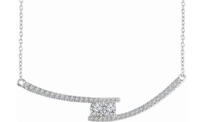 14K White  3/8 CTW Diamond Two-Stone Bar 16-18 Necklace