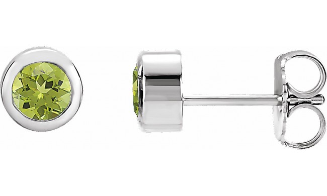 14K White 4 mm Round Genuine Peridot Birthstone Earrings