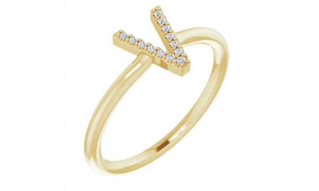 14K Yellow .04 CTW Diamond Initial V Ring