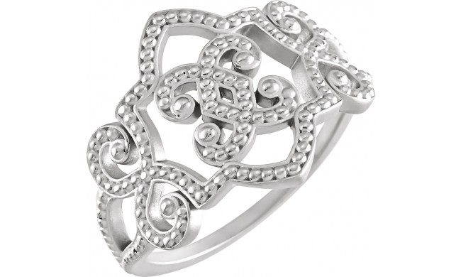 14K White Granulated Ring