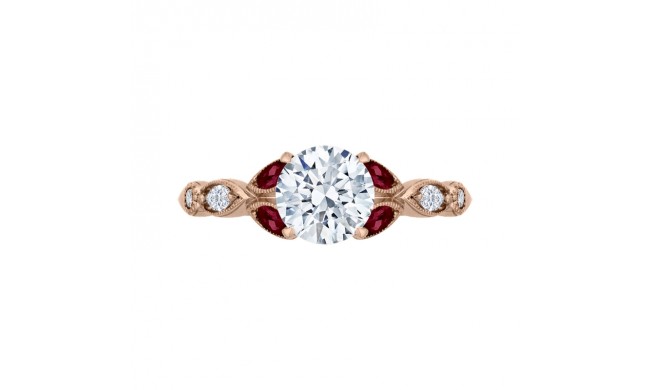 Shah Luxury 14K Rose Gold Round Diamond and Ruby Engagement Ring (Semi-Mount)