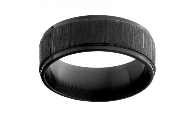 Black Zirconium Flat Band with Grooved Edges and Black Bark Finish