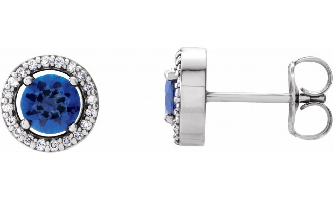 14K White Blue Sapphire & 1/10 CTW Diamond Earrings
