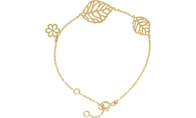 14K Yellow Leaf & Floral-Inspired Bracelet