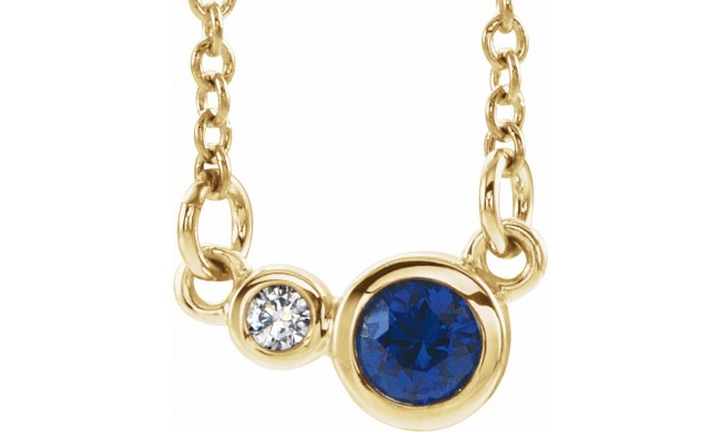 14K Yellow Blue Sapphire & .02 CTW Diamond 18 Necklace