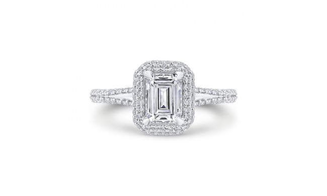 Shah Luxury Emerald Diamond Engagement Ring In 14K White Gold with Split Shank (Semi-Mount)