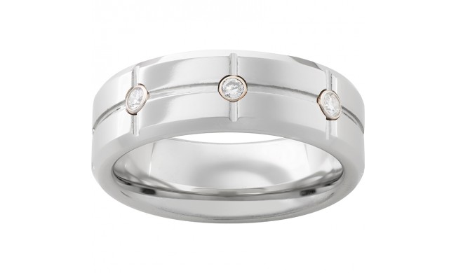 Serinium Band with three .06 Round Diamond Brilliant Cut Stones, Rectangular Grooves and Polish Finish