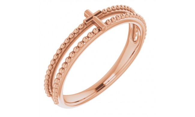 14K Rose Milgrain Stackable Cross Ring