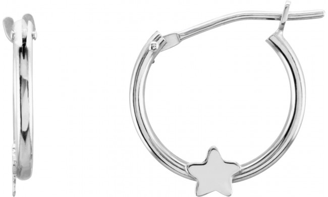 14K White Hinged Hoop Earrings with Star