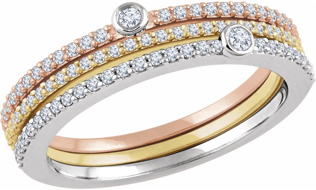 14K White/Yellow/Rose 3/8 CTW Diamond Stackable Rings - Set of 3