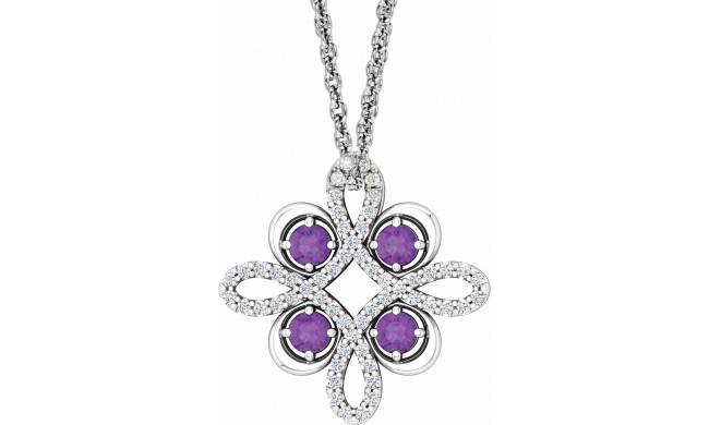 14K White Amethyst & 1/6 CTW Diamond Clover 18 Necklace