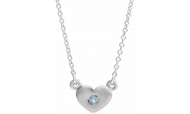 14K White Aquamarine Heart 16 Necklace