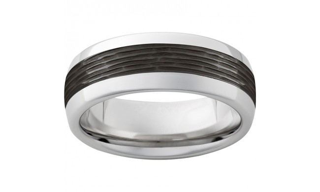 Serinium Domed Band with Bark Finished Black CeramicInlay
