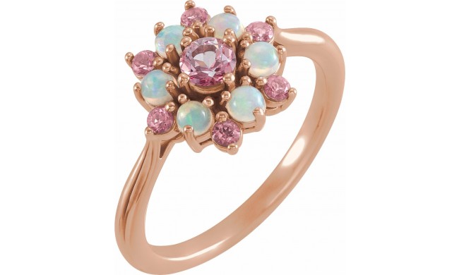 14K Rose Pink Tourmaline & Ethiopian Opal Floral-Inspired Ring