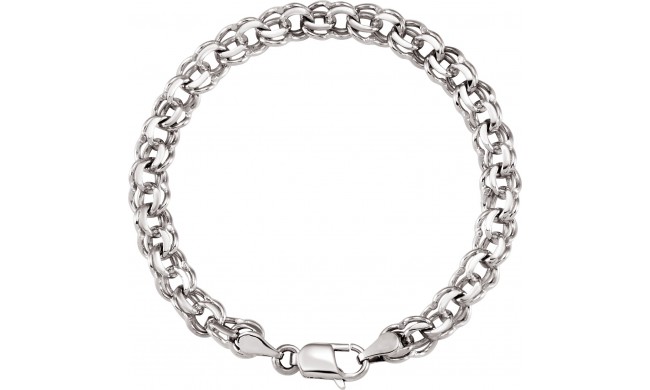 14K White 7 mm Solid Double Link Charm 7 Bracelet