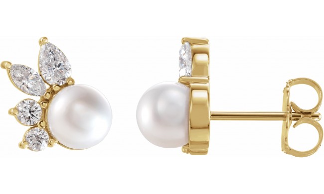 14K Yellow Akoya Cultured Pearl & 1/2 CTW Diamond Earrings