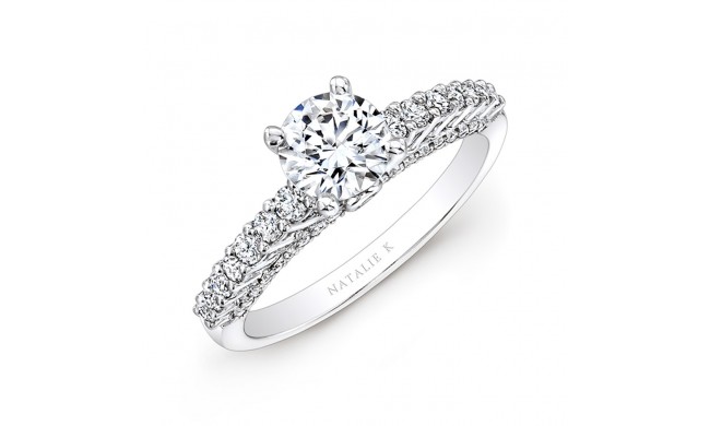 18k White Gold Prong and Bezel Round Diamond Engagement Ring