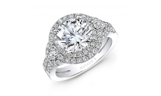 18k White Gold Split Shank Double Halo Diamond Engagement Ring