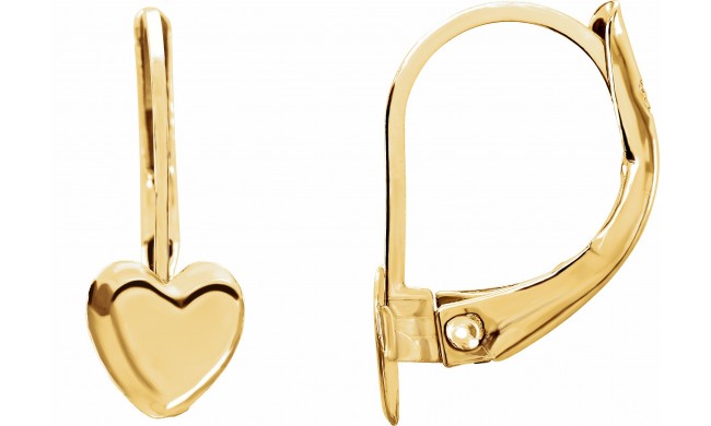 14K Yellow Heart Lever Back Earrings