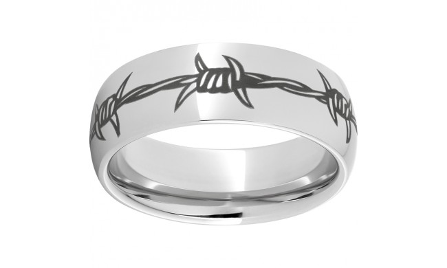 Serinium Domed Band with a Barbed Wire Laser Engraving