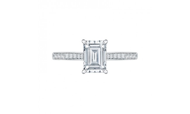 Shah Luxury Emerald Cut Diamond Solitaire with Accents Engagement Ring In 14K White Gold (Semi-Mount)