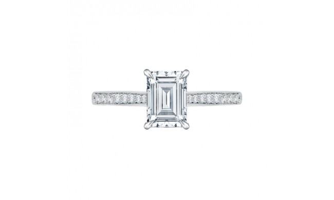 Shah Luxury Emerald Cut Diamond Solitaire with Accents Engagement Ring In 14K White Gold (Semi-Mount)