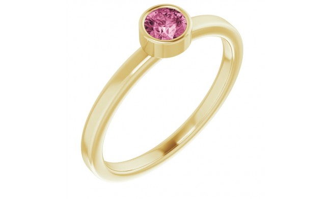 14K Yellow 4 mm Round Pink Tourmaline Ring