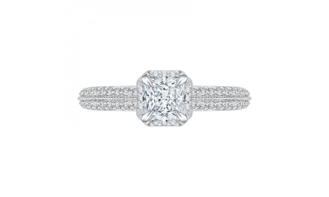 Shah Luxury 14K White Gold Princess Cut Diamond Floral Engagement Ring (Semi-Mount)
