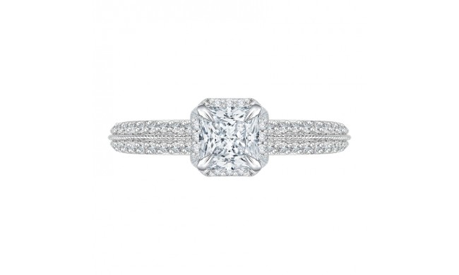 Shah Luxury 14K White Gold Princess Cut Diamond Floral Engagement Ring (Semi-Mount)