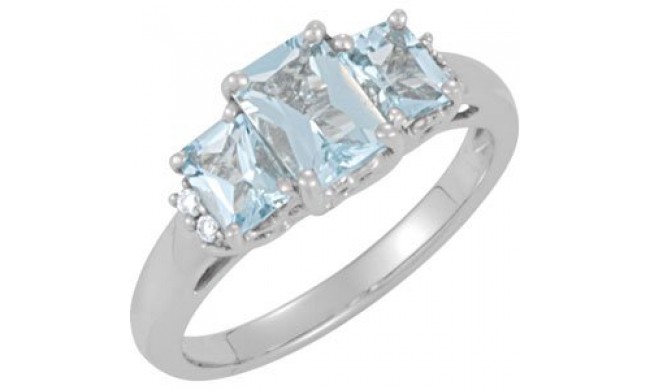 14K White Aquamarine & .05 CTW Diamond Ring