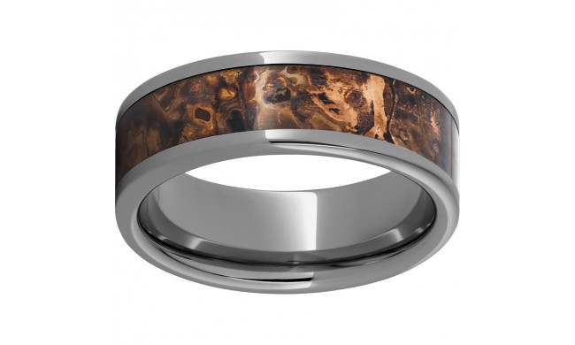 Rugged Tungsten  8mm Pipe Cut Band with Medium Distressed Copper Inlay