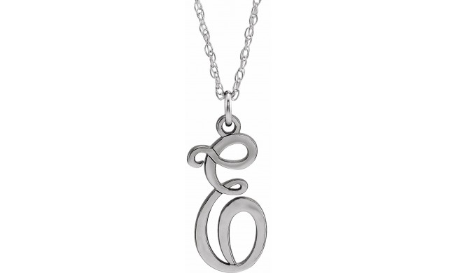14K White Script Initial E 16-18 Necklace