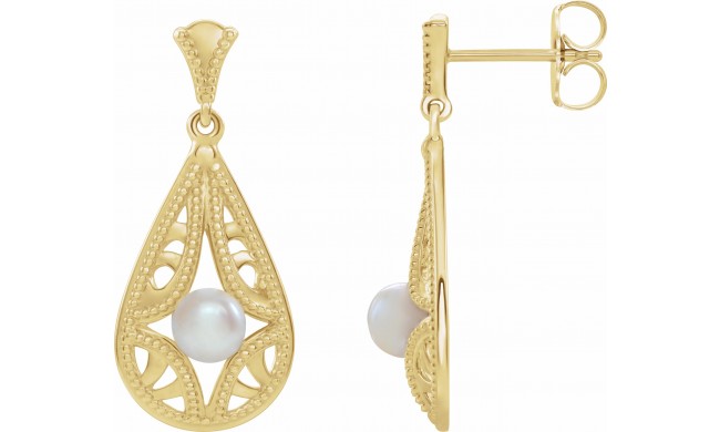 14K Yellow Freshwater Cultured Pearl Vintage-Inspired Earrings