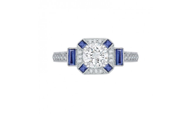 Shah Luxury 14K White Gold Round Diamond and Sapphire Engagement Ring (Semi-Mount)