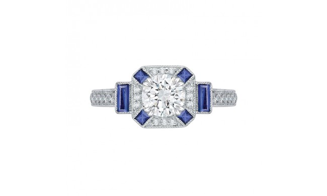 Shah Luxury 14K White Gold Round Diamond and Sapphire Engagement Ring (Semi-Mount)