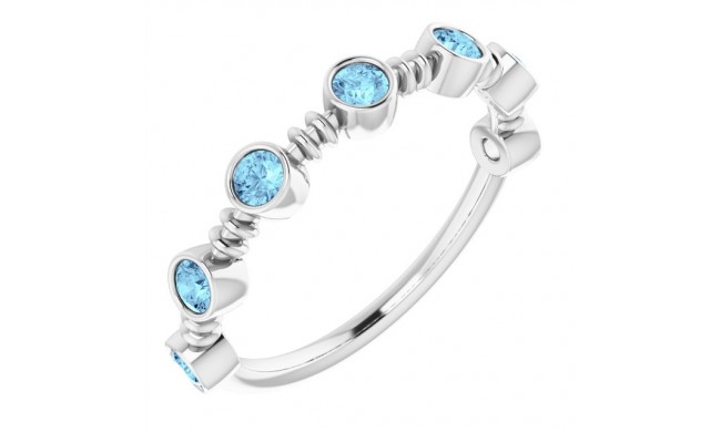 14K White Aquamarine Bezel-Set Ring