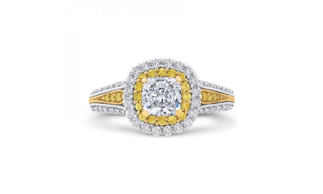 Shah Luxury 14K Two Tone Gold Cushion Cut Diamond Double Halo Engagement Ring with Split Shank (Semi-Mount)